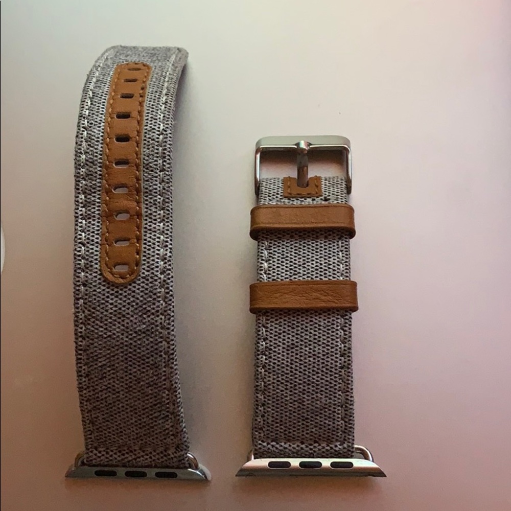 Heather grey w/ tan leather Apple Watch band 42mm